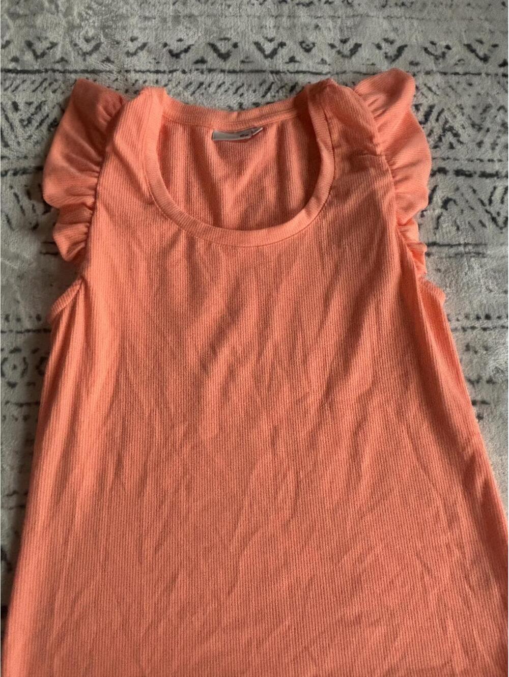 3 Women's Sleeveless Tops - Peach Ruffle Sleeve & Pink Lace Overlay - Size L